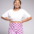 Aziza plum and white shorts 1